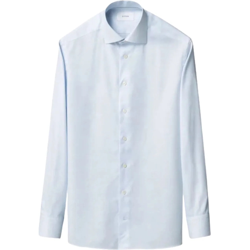 Eton  Eton Semi Solid Cotton Lyocell Shirt Lange Mouw Ov blau