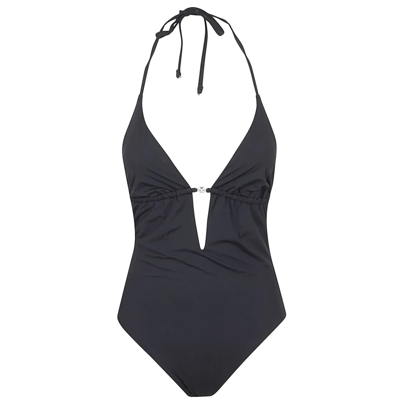 Tory Burch  Deep V Neck One-Piece Swimsuit With Adjustable Tie Black