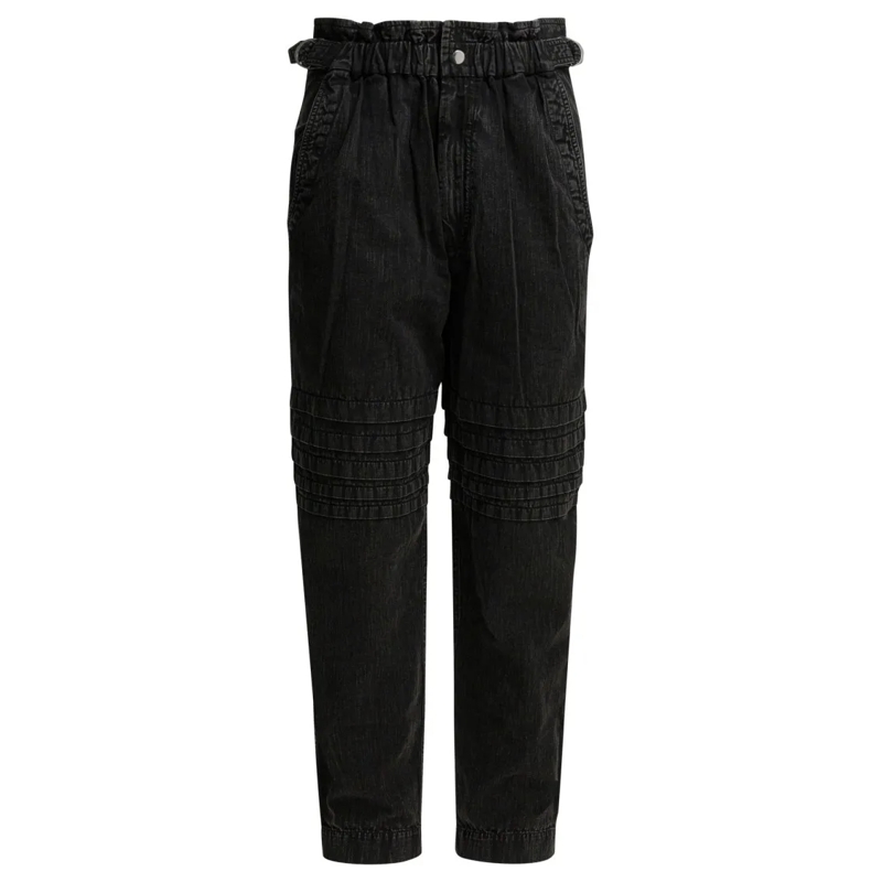 Etoile Isabel Marant  High-Waisted Chambray Cotton Pants With Front Snap Black