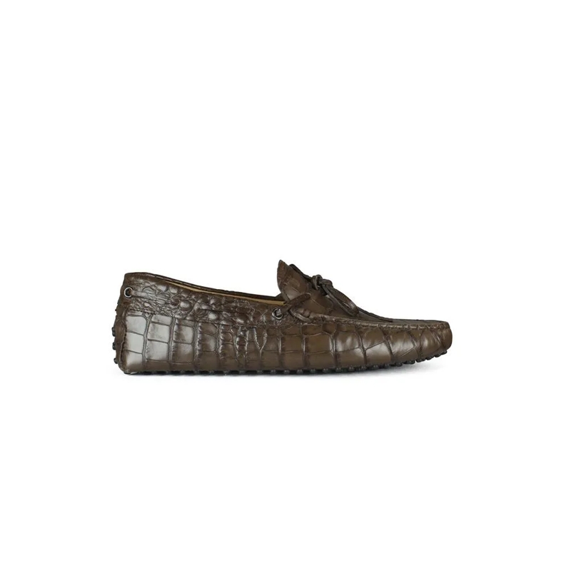 Tod's Loafer Crocodile Effect Leather Loafers Grey