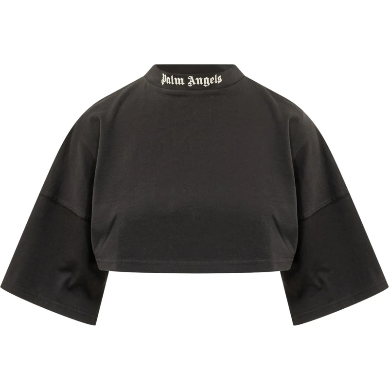 Palm Angels T-Shirt T-shirt Cropped con Logo su Collo schwarz