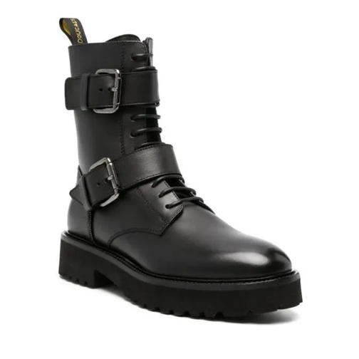 Doucal's Buckled Lace-Up Leather Boots Black Biker Boot