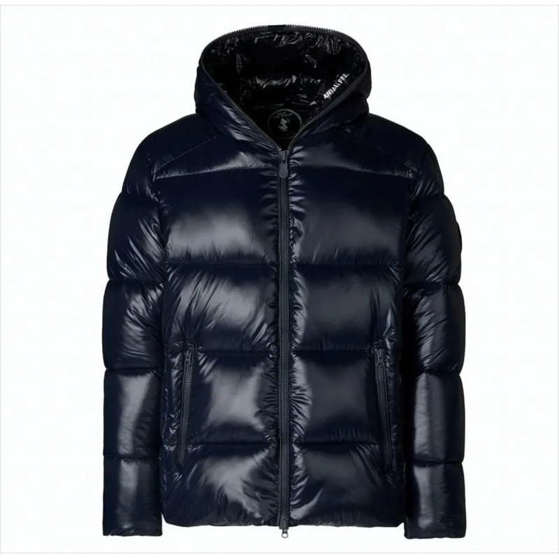 Save the Duck Donsjas Lacquered Blue Down Jacket With Fixed Hood Black