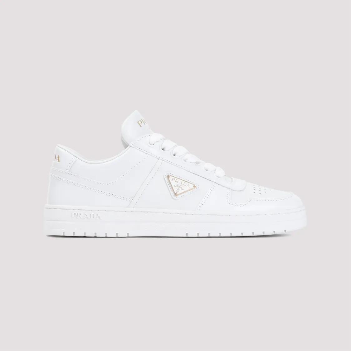Prada White Calf Leather Lace Up Shoes White Low Top Sneaker
