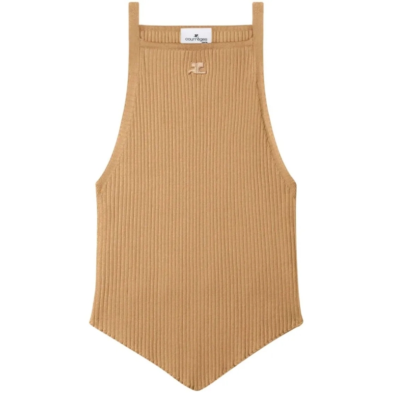 Courrèges Blouse Fine Ribbed Sleeveless Top Brown