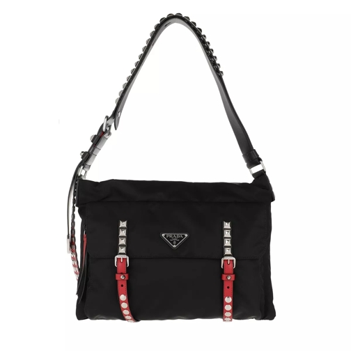 Prada Studded Nylon Crossbody Bag Nero/Fuoco Crossbody Bag