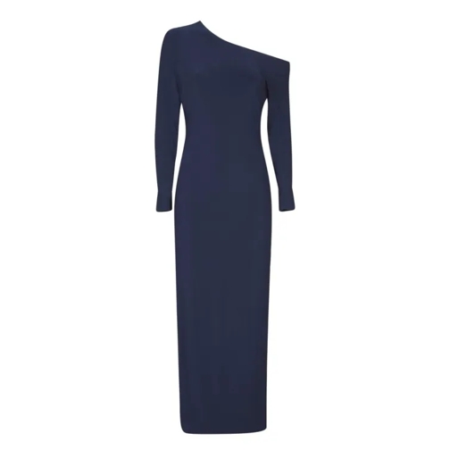 Norma Kamali Long Blue Dress With One Exposed Shoulder Blue 