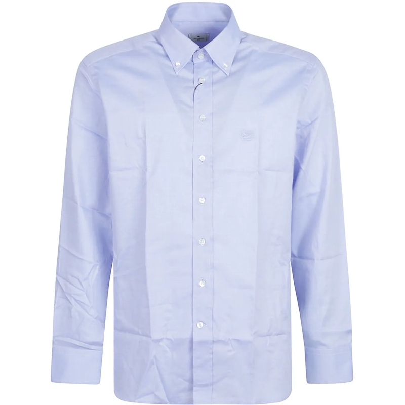 Etro Legeres Oberteil Long Sleeve Roma Botton Down Logo Shirt Blue blau