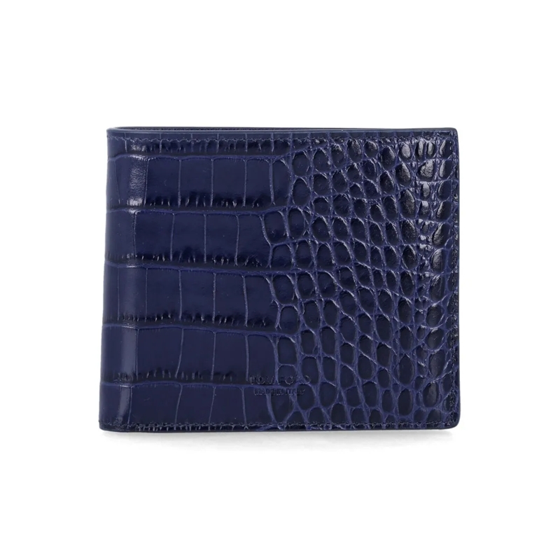 Tom Ford Geldbörse Blue Croc-Effect Leather Bi-Fold Wallet Blue