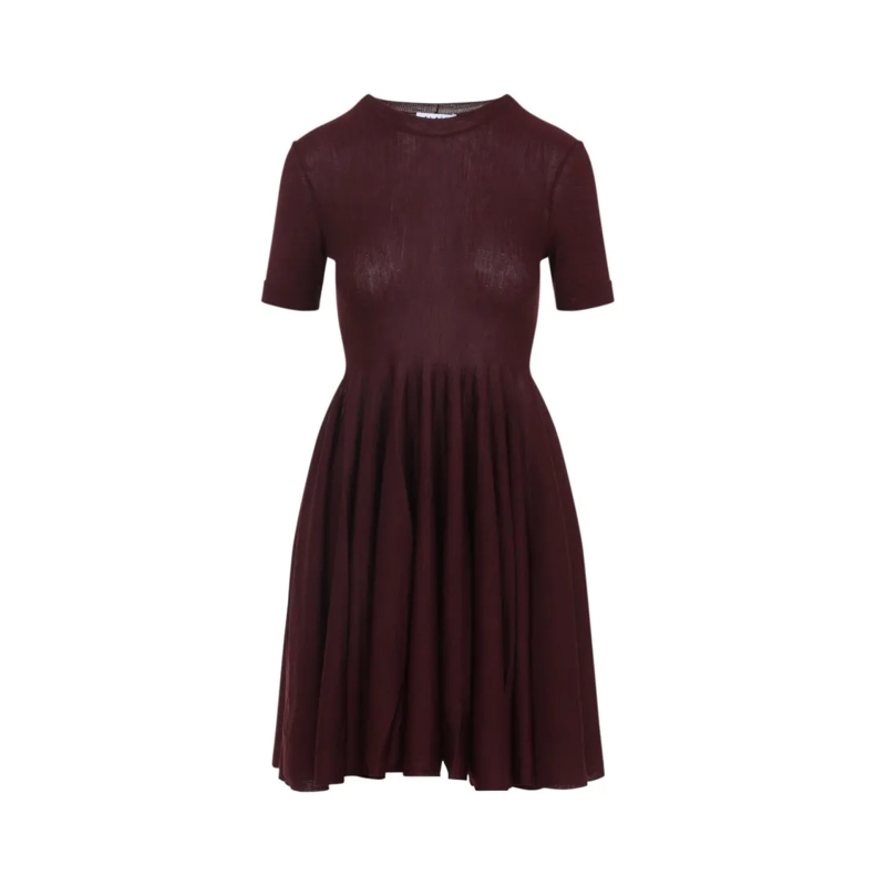 Alaia Minikleid Fitted Wool Dress With Pleated Skirt Burgundy