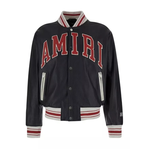 Amiri Black Bomber Jacket With Logo Patch In Leather Black 