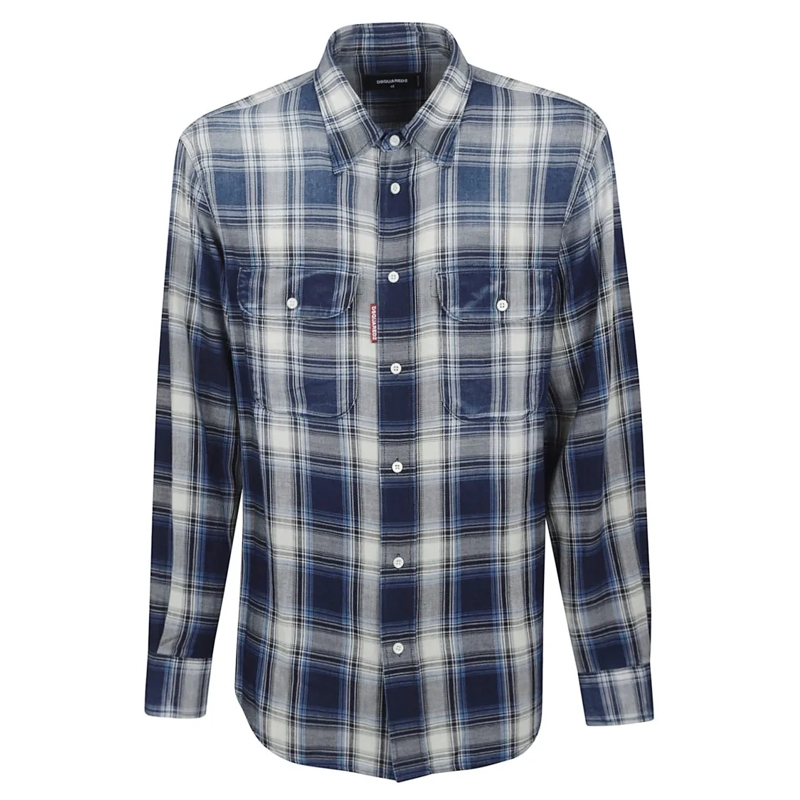 Dsquared2 Overhemd Plaid Cotton Shirt With Flap Pockets Blue