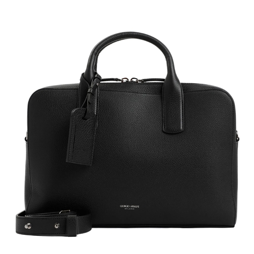 Giorgio Armani Portemonnee Briefcase Black Grained Calf Leather Bag Black