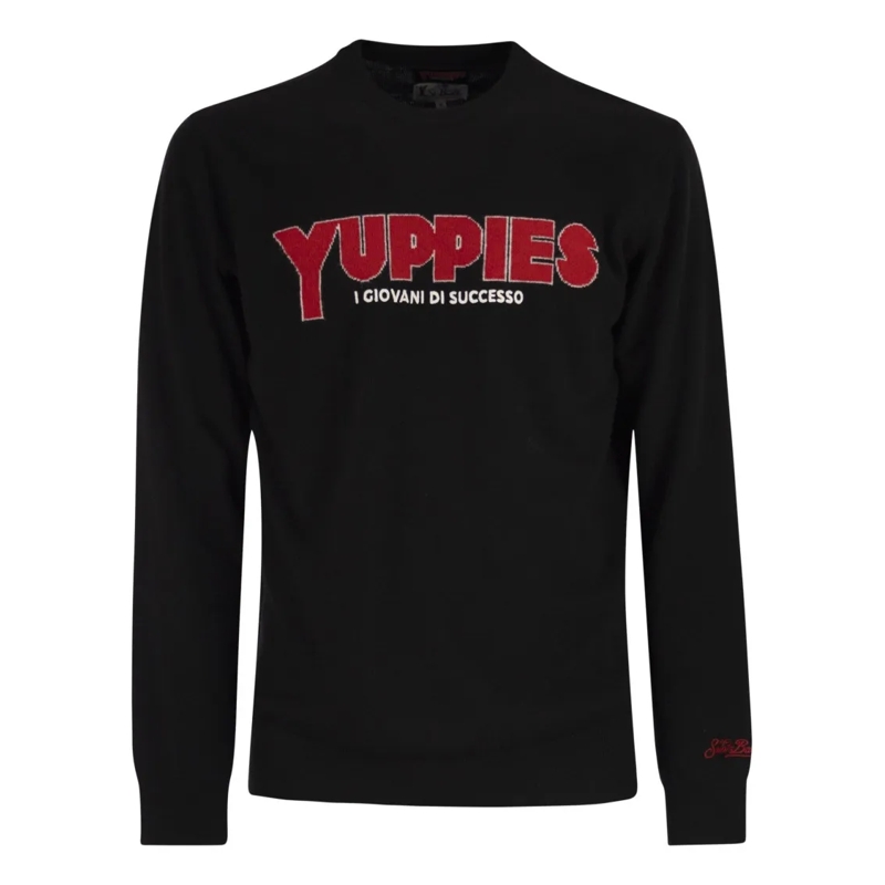 Mc2 Saint Barth Trui Heron - Crew Neck Sweater With Embroidery On The F Black