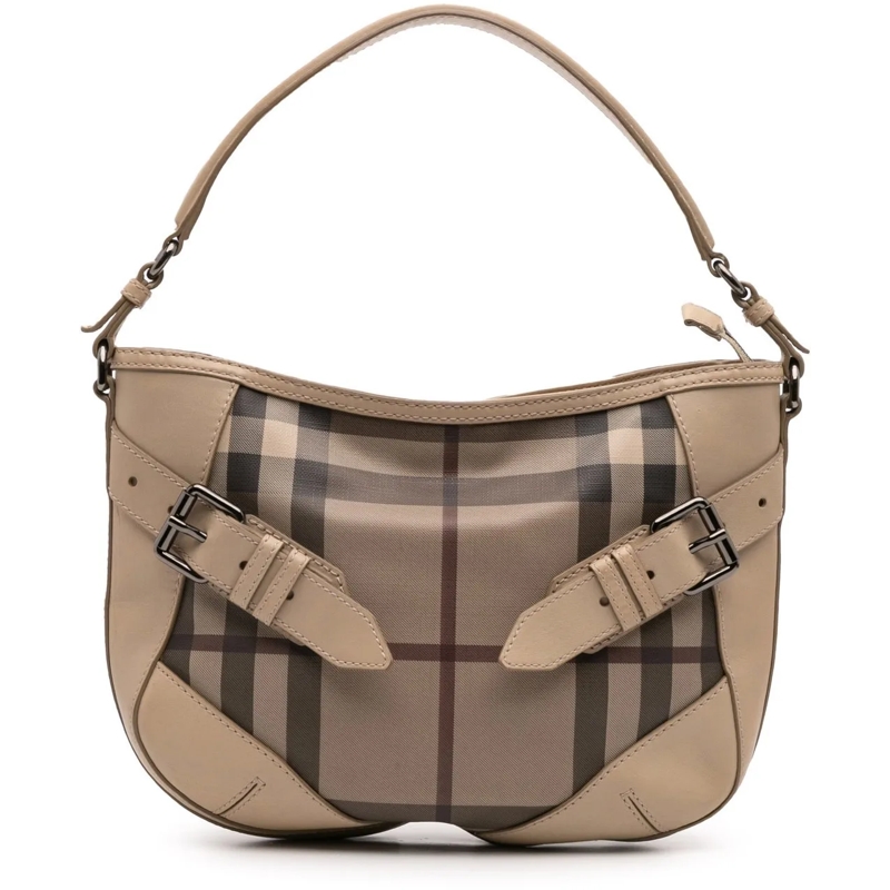 Burberry Sac à bandoulière Smoke Check Coated Canvas and Leather Satchel braun
