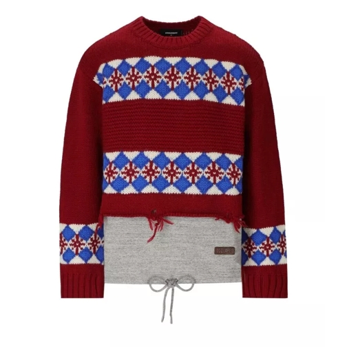 Dsquared2  Hybrid Canadian Jacquard Red Crewneck Jumper Red