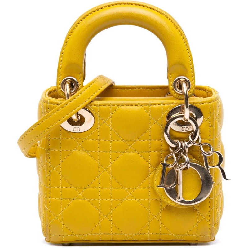Christian Dior Schultertasche Micro Lambskin Cannage Lady Dior gelb