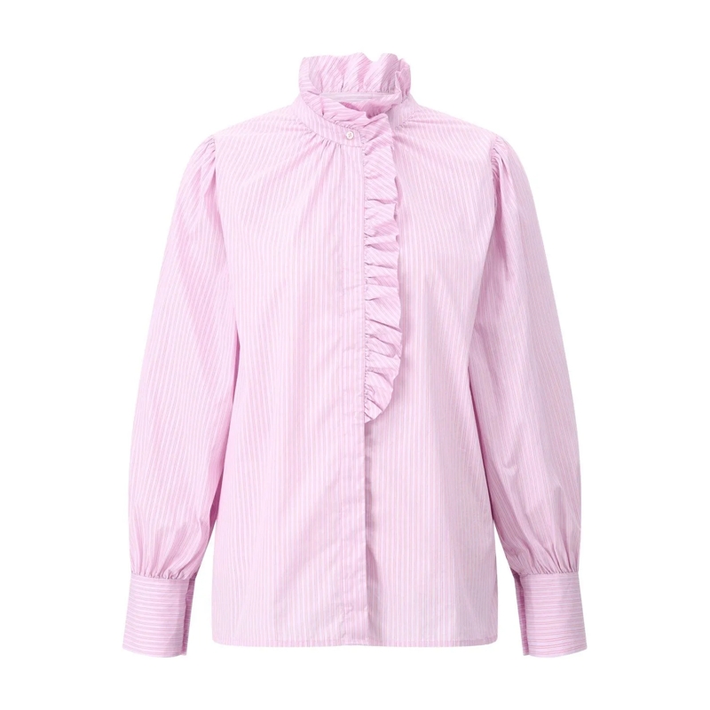 Emily can den Bergh Blouse Gestreifte Hemdbluse mit Rüschen Rosa