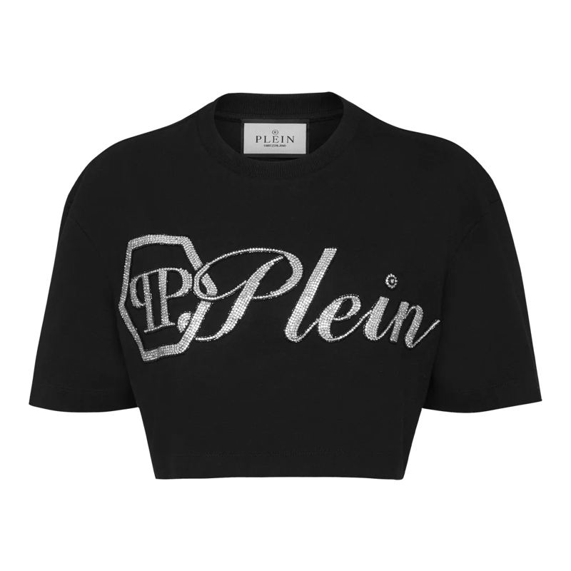 Philipp Plein Top T-Shirt Signature Mit Schmucksteinen schwarz