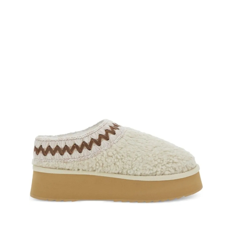 Mou Mules Two-Tone Crochet Wool Slip-On Sandals With Plush S Neutrals