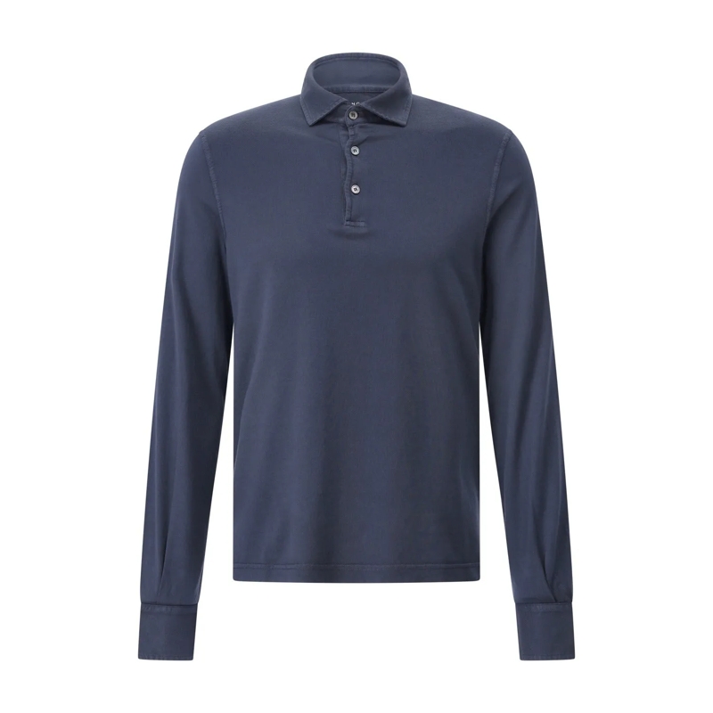 Fedeli Polohemd Langarm-Poloshirt aus Baumwolle Dunkelblau
