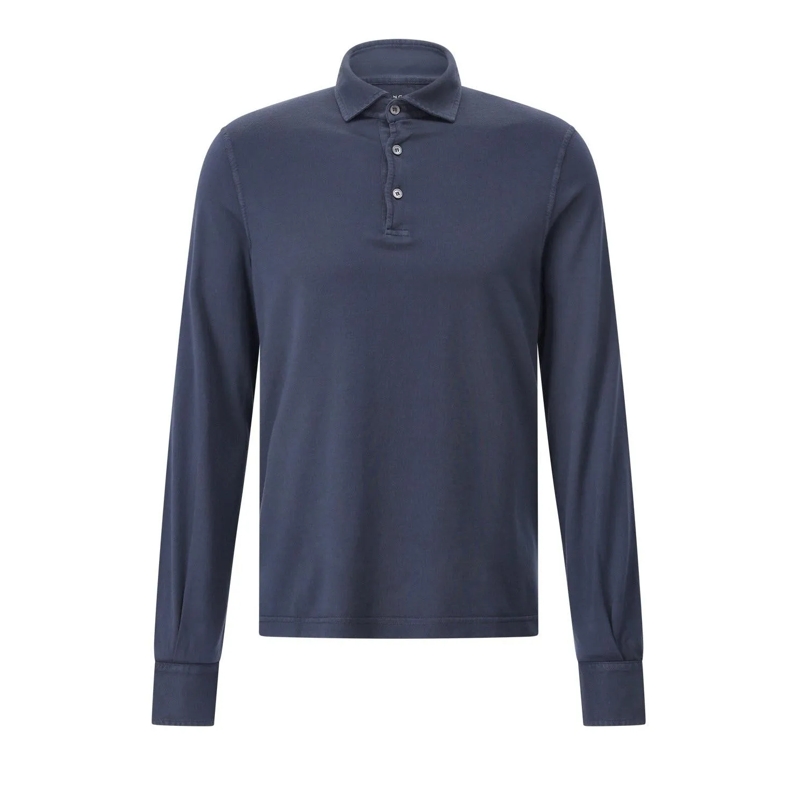 Fedeli Poloshirt Langarm-Poloshirt aus Baumwolle Dunkelblau