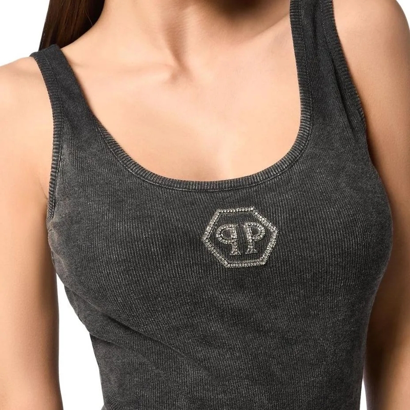 Philipp Plein Maxikleid Langes Tank-Kleid Hexagon Verziert grau(Image 3)