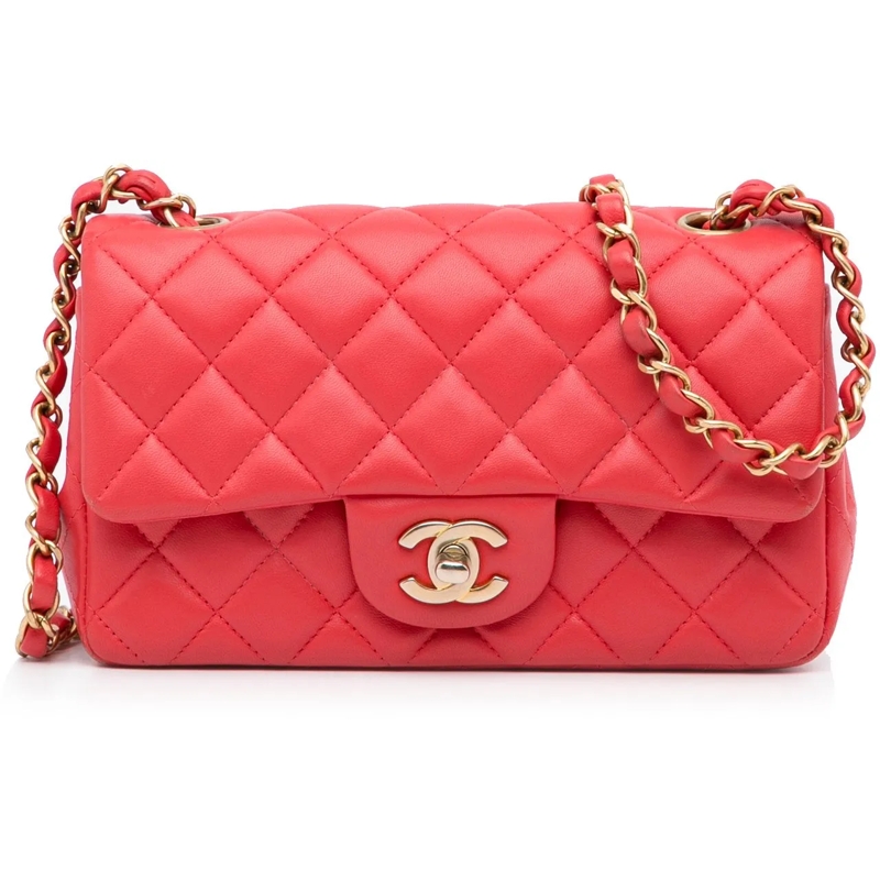 Chanel Schultertasche Mini Rectangular Classic Lambskin Single Flap rot