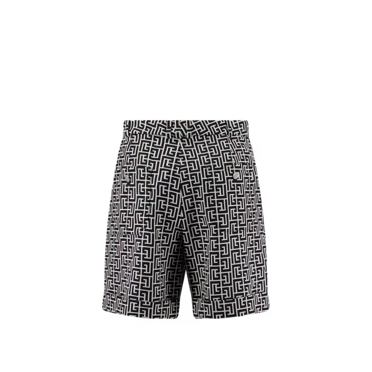 Balmain Wool Bermuda Shorts With All-Over Monogram Grey