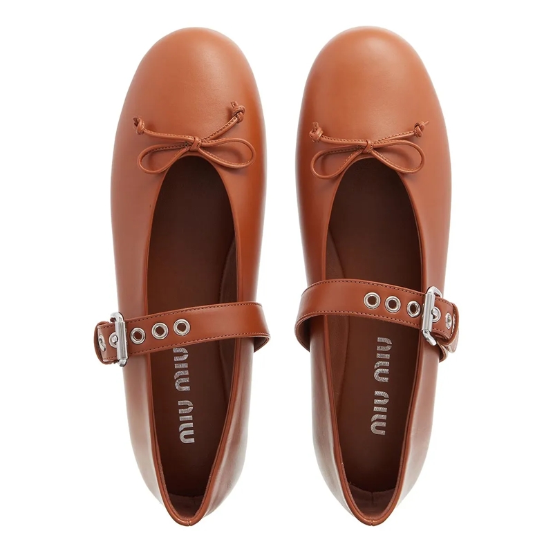 Miu Miu Ballerinas Ballet Flats With Buckle Cognac(Image 5)