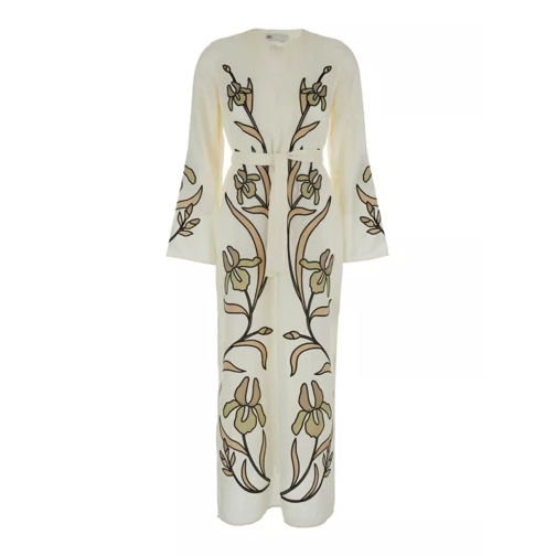 Tory Burch Applique Linen Caftan White 