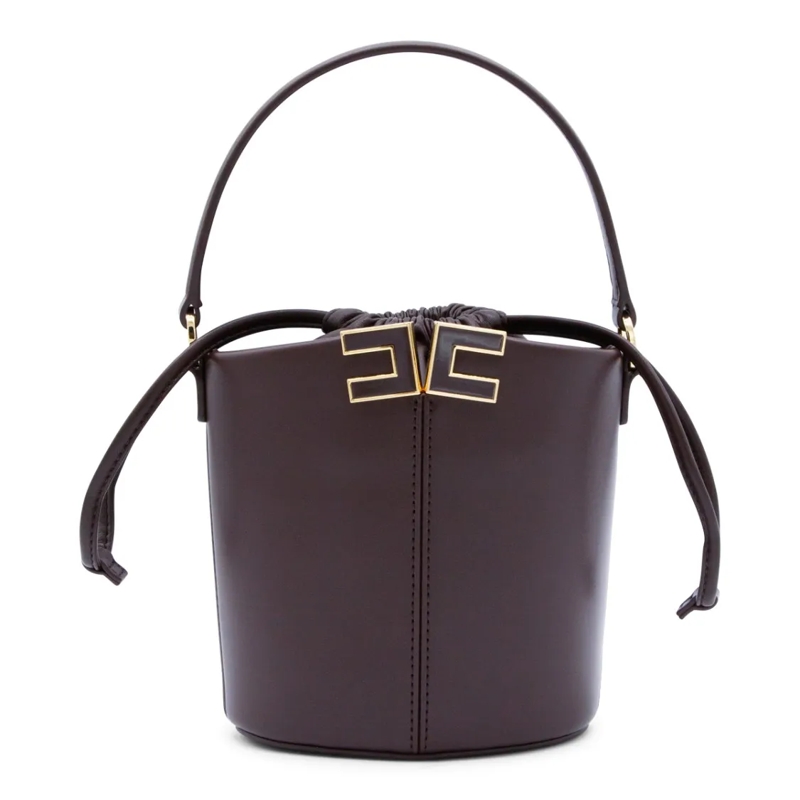 Elisabetta Franchi Sac reporter Structured Brown Leather Bucket Bag Black