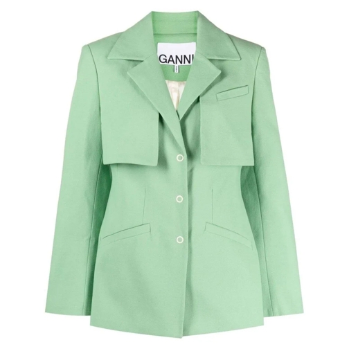 GANNI Blazer Single-Breasted Spread Collar Blazer Green