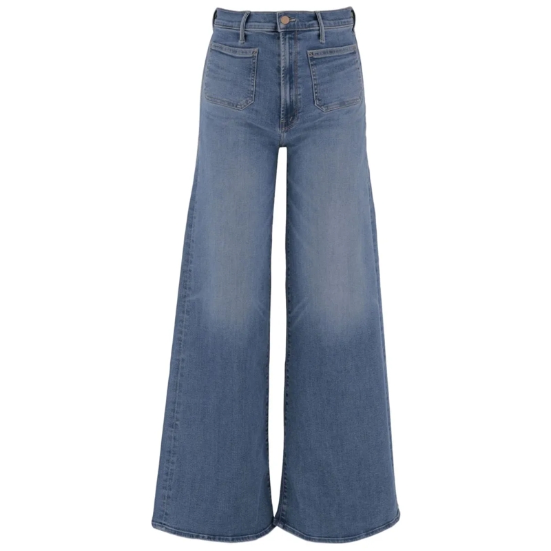 Mother Jeans Wide-Leg Denim Jeans With High Waist Grey