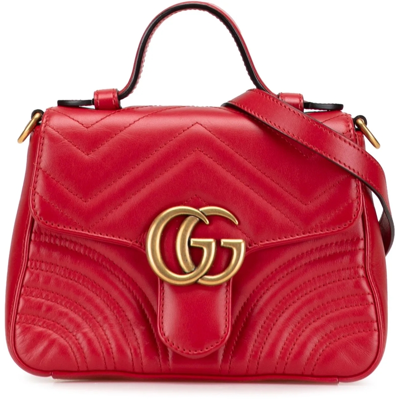 Gucci Schultertasche Mini GG Marmont Matelasse Leather Top Handle Bag rot