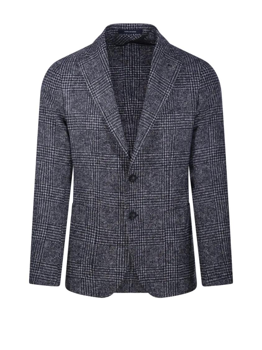 Thumbnail - Tagliatore - Sophisticated Grey Check Jacket With Tailored Fit - Größe 54 - blau
