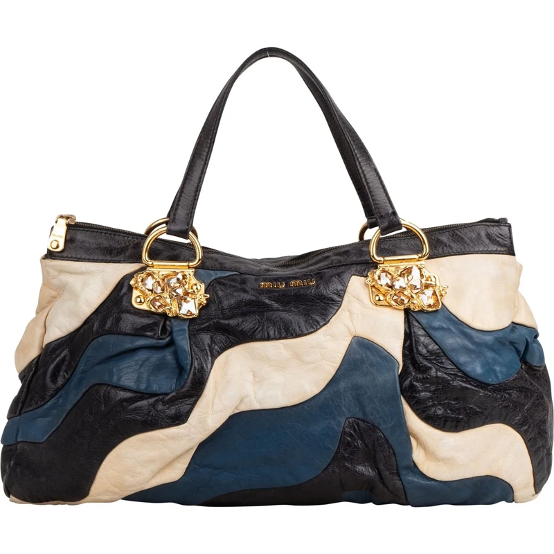 Miu Miu Tote Miu Miu Tricolor Leather Crystal Handbag blau