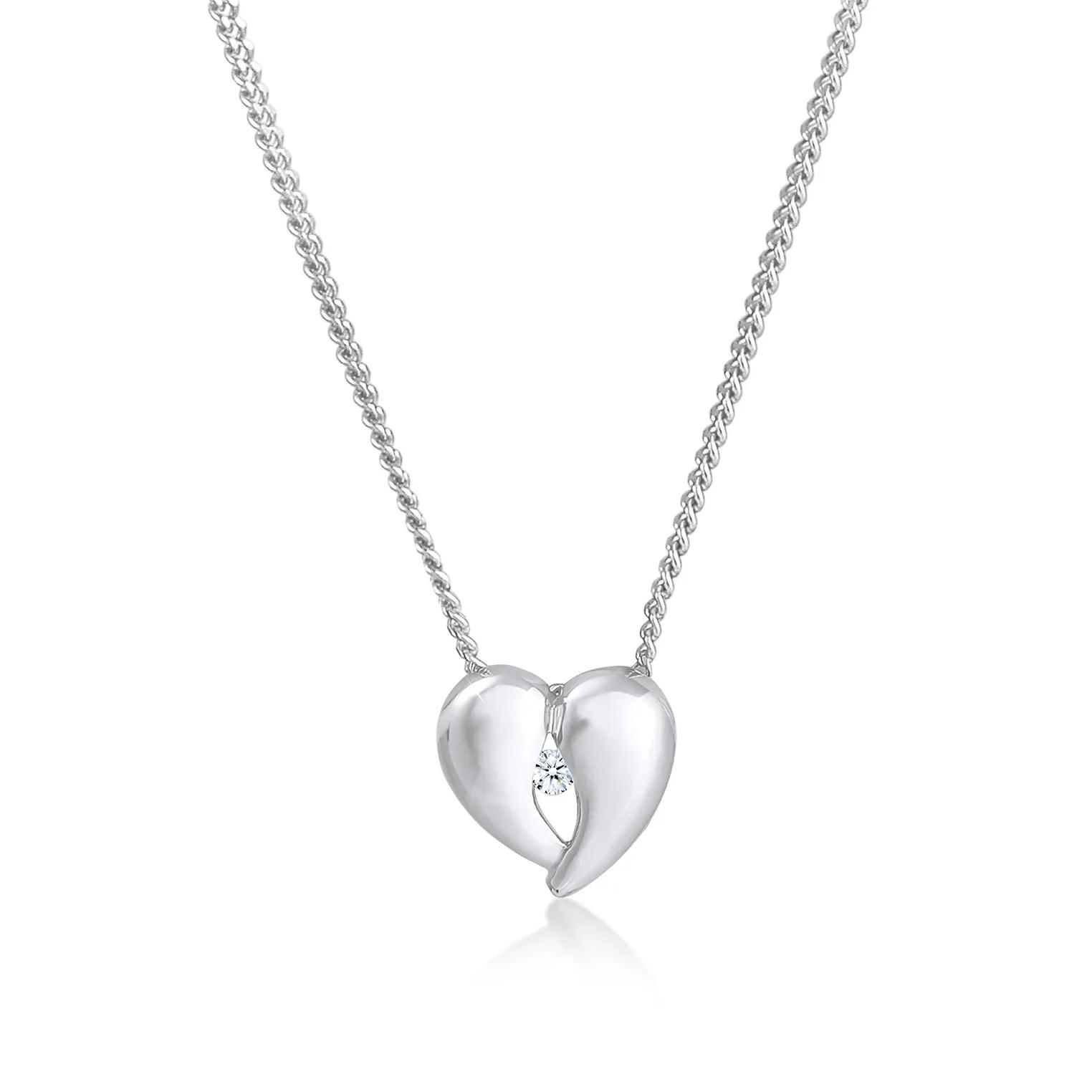 Elli Halsketten - Halskette Herz Liebe Filigran Diamant (0.03 ct.) 9 - Gr. unisize - in Silber - für Damen