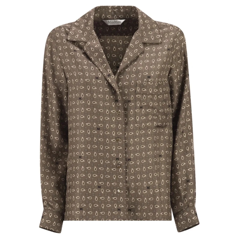 Max Mara Overhemd Mxmdisco - Semi-Fitted Printed Silk Shirt Grey