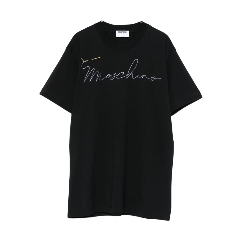 Moschino T-Shirt Cotton Short-Sleeved Top With Embroidered Logo Black