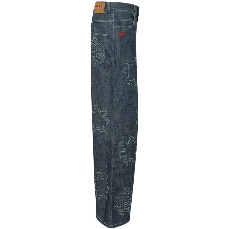 Marni Jeans Boyfriend Pantaloni con Tasche e Motivo Grafico Allover blau(Image 3)
