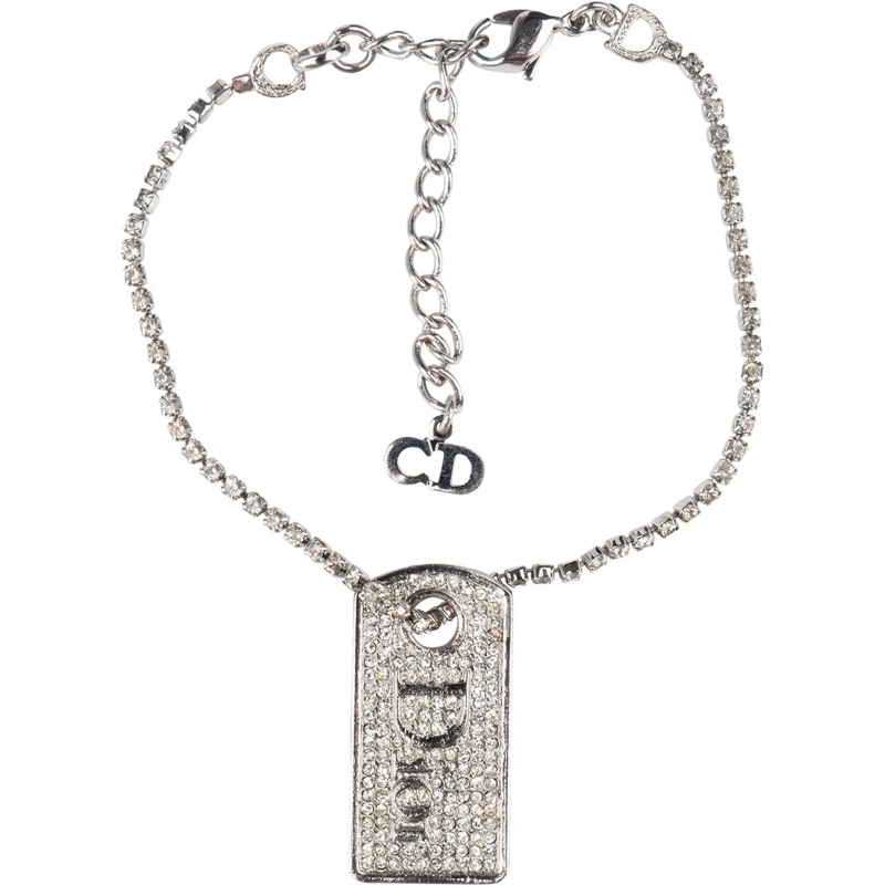 Christian Dior Armband Christian Dior Crystal Dog Tag Bracelet silber