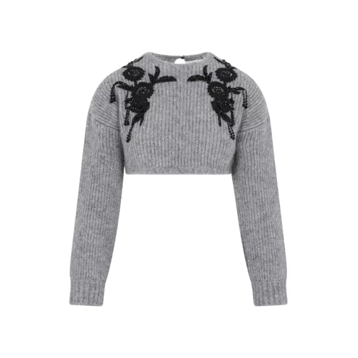 Erdem Cropped Long Sleeve Knit Grey Melange Alpaca Sweat Grey 