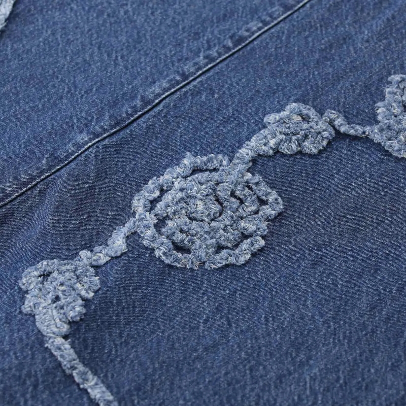 Rotate Maxirock Flared Blue Midi Skirt With Intricate Floral Embro Blue(Image 10)