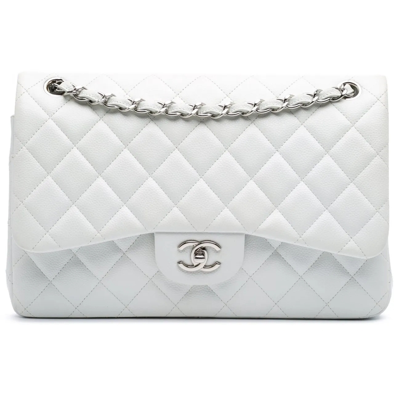 Chanel Sac à bandoulière Jumbo Classic Caviar Double Flap weiß