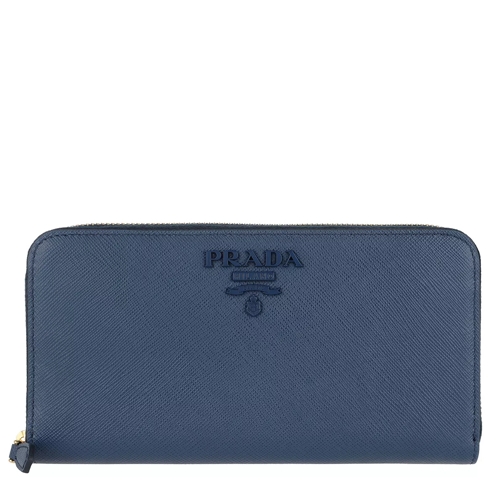 Prada Wallet Metal Logo Saffiano Leather Bluette Portemonnaie mit Zip-Around-Reißverschluss