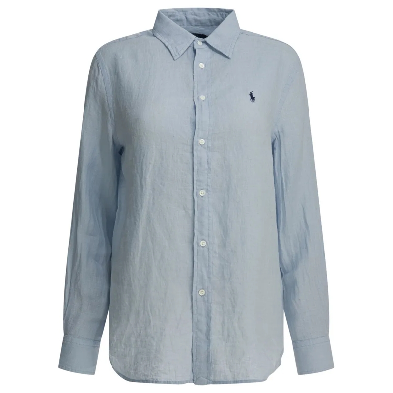Polo Ralph Lauren Hemd Light Blue Linen Shirt With Classic Collar And Emb Grey