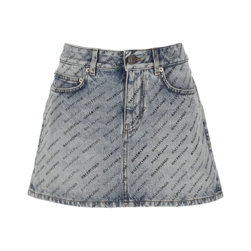 Balenciaga Spijkerrok Logo Print Denim Skirt Blue