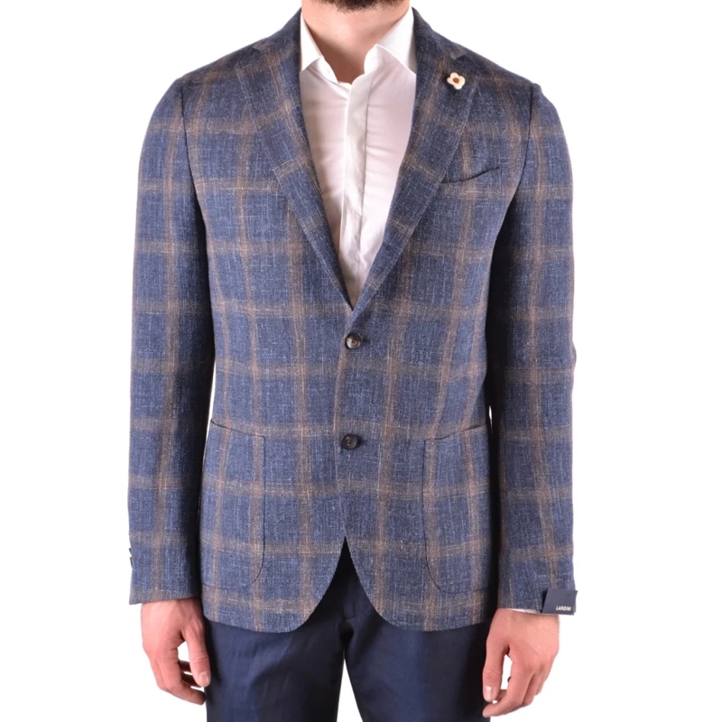Lardini Blazer Checkered Textured Blazer With Classic Fit Grey