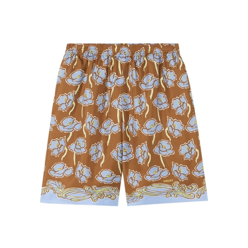 Versace Casual Shorts Tobacco Brown Floral Print Shorts Brown